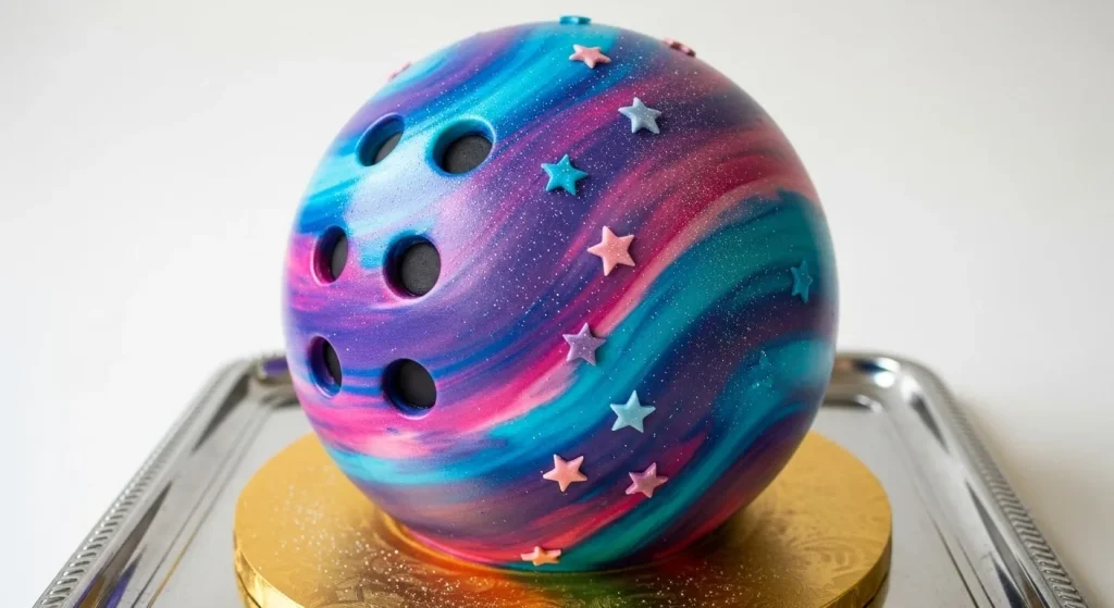 Colorful Swirl or Galaxy bowling ball cake 1