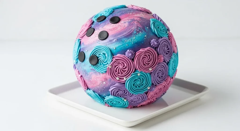Colorful Swirl or Galaxy bowling ball cake 2