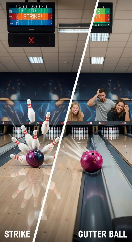 21. Side-by-Side Shot: Strike vs. Gutter Ball