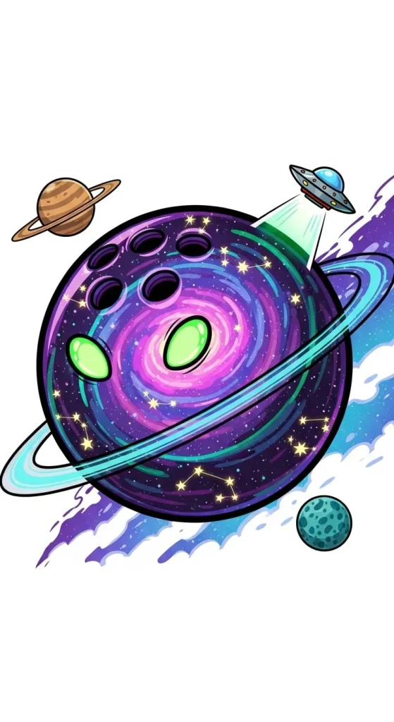 alient space bowling ball cartoon
