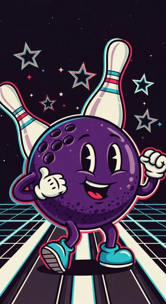retro style bowling ball cartoon