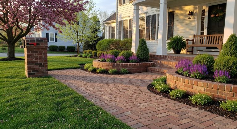 front yard brick landscaping