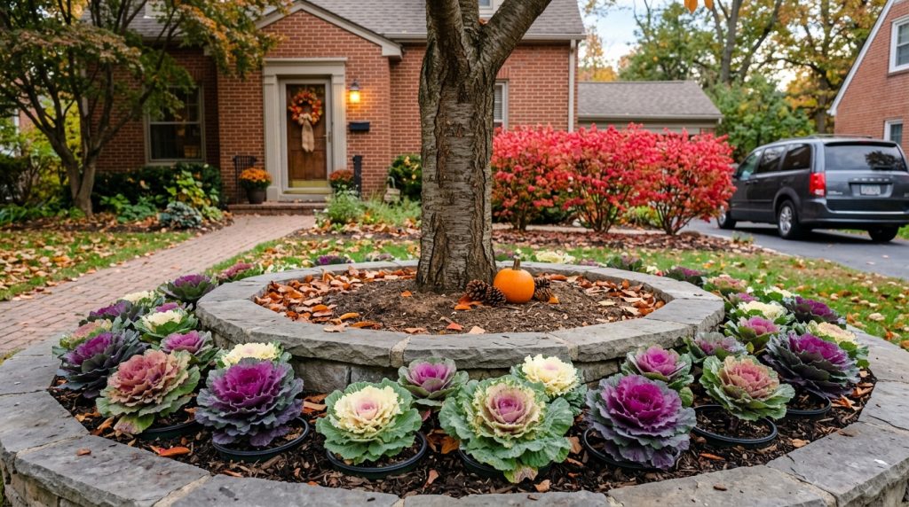 raised garden bed around tree