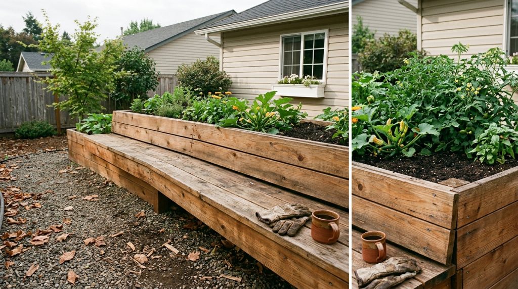 raised garden bed seating area