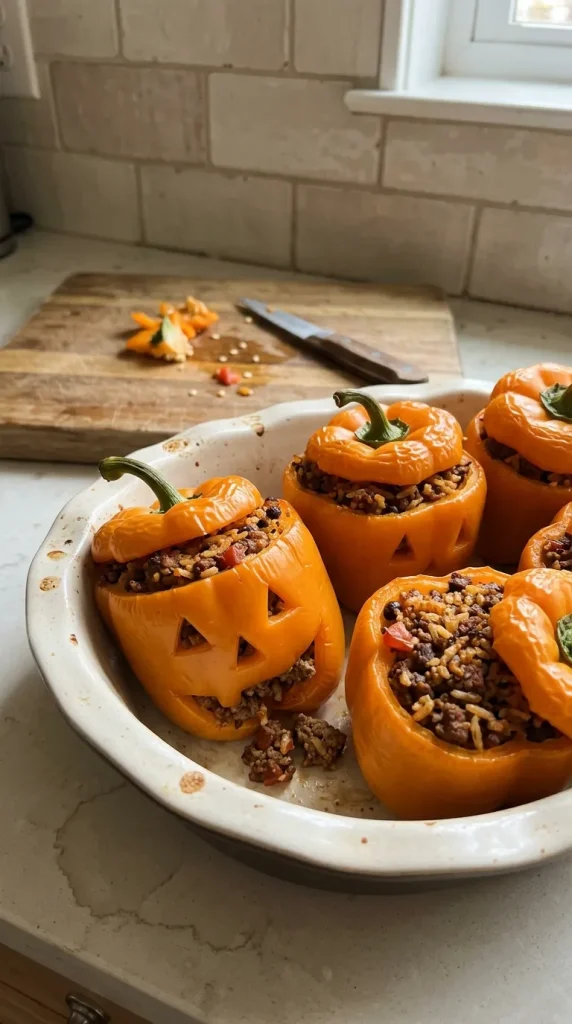 4. Jack-O’-Lantern Stuffed Peppers