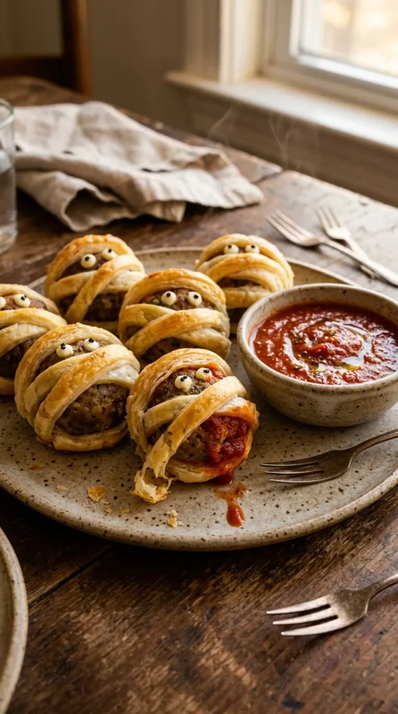 9. Mummy Meatball Pastry Bites